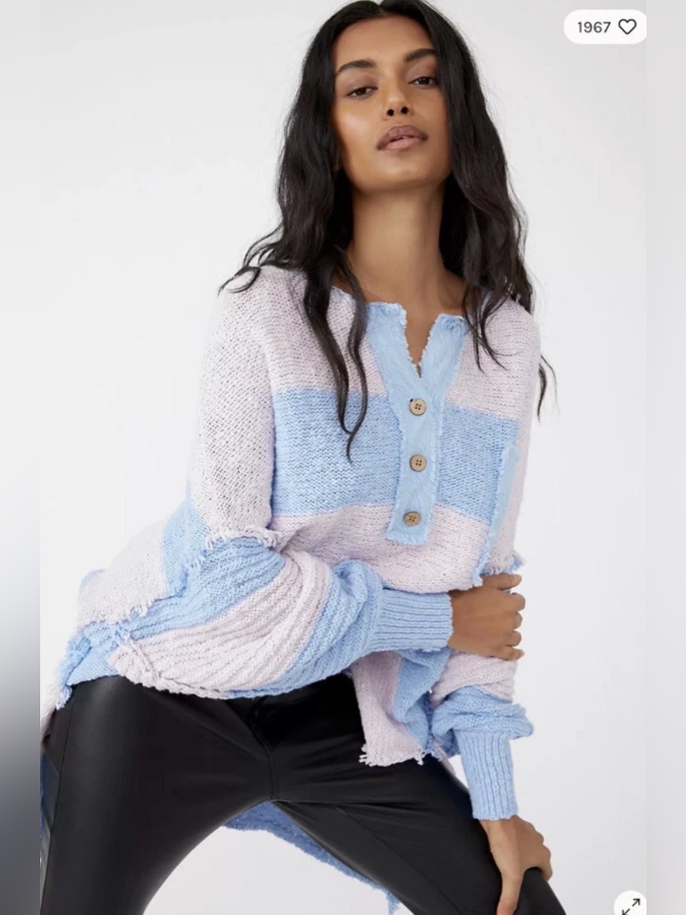 Free People Road Trip Henley Striped Blue Sweater Tunic Cute XS